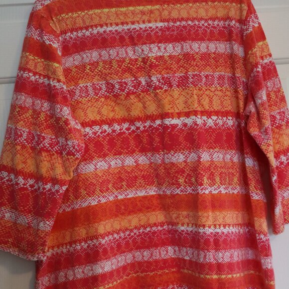 Women's Size 1X 3/4 Sleeve Top Cotton w. Stretch Yellow/Pink Machine Wash/Dry - Picture 4 of 6